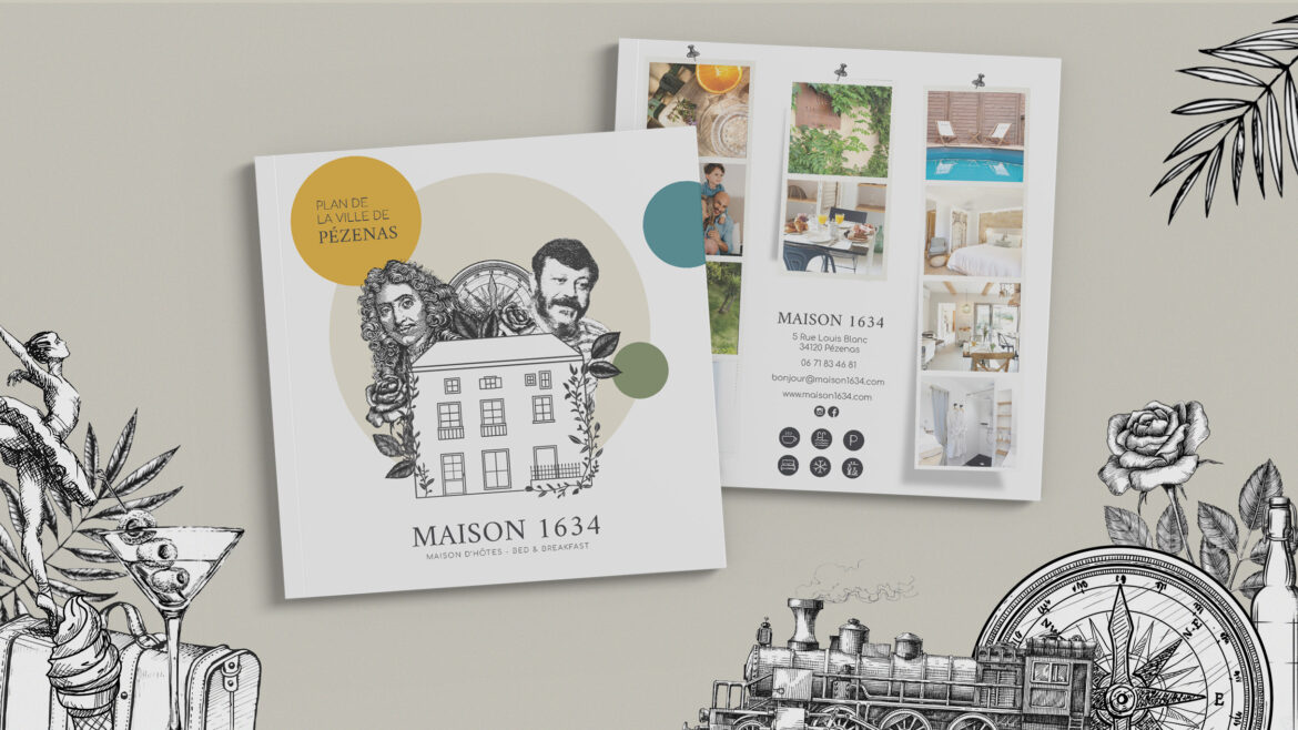 Création graphique d'un Guide illustré format carré, conception et réalisation, illustrations retro vintage et plan de ville